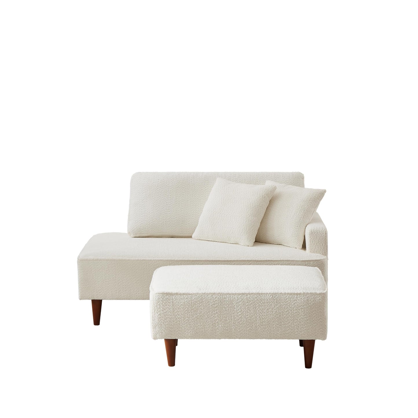 KEIKI 72" Chaise Lounge for Small Spaces, Indoor Boucle Upholstered Chaise Chair with Ottoman, Right-Hand Facing Reading Lounge for Bedroom or Living Room, White