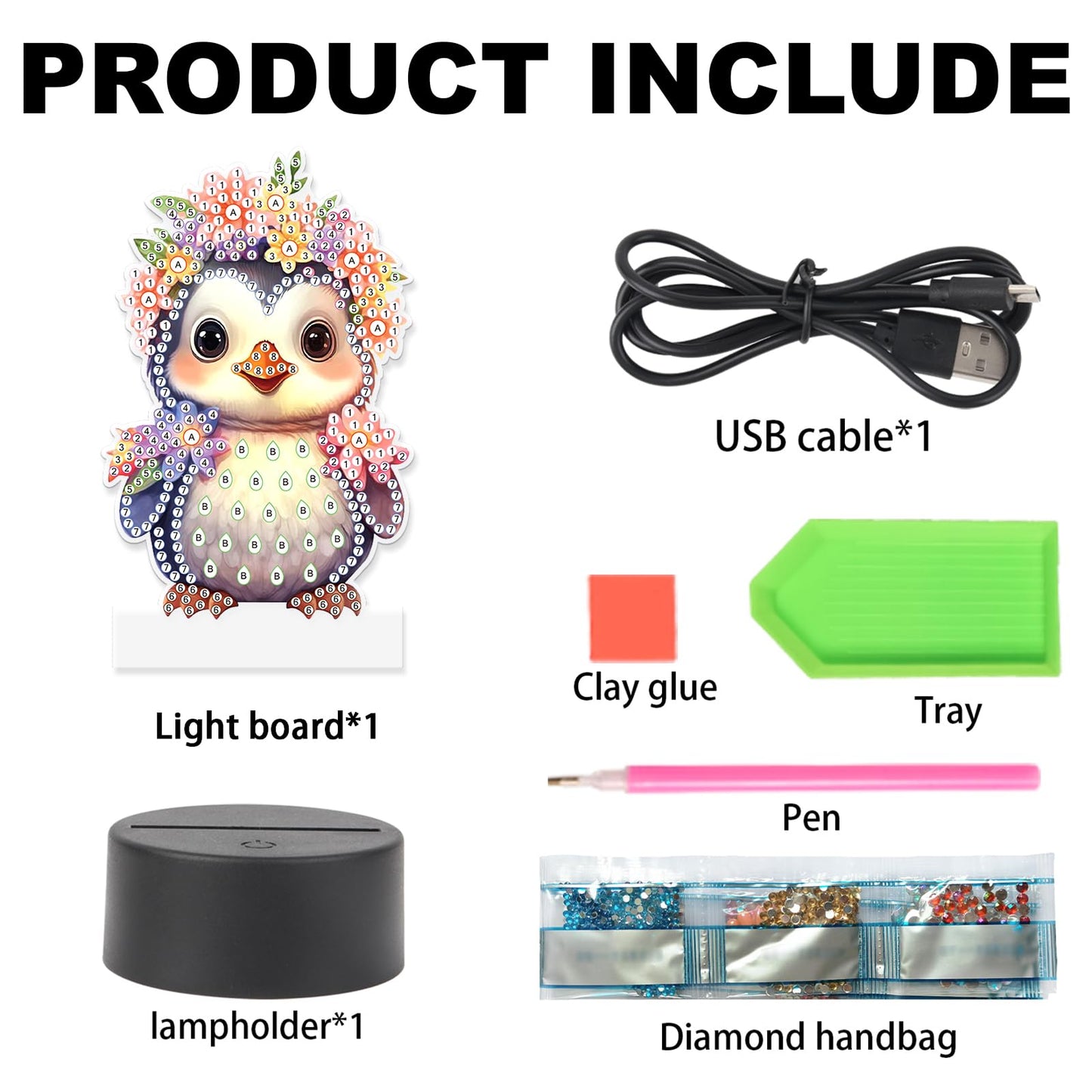JZHYOAN Owl Diamond Painting Night Light for Adult DIY Animal Light Board Diamond Art Table Lamp Gift Gem Painting Table Lamp Mosaic Cross-Stitch Set Gift for Table Desk Bedroom