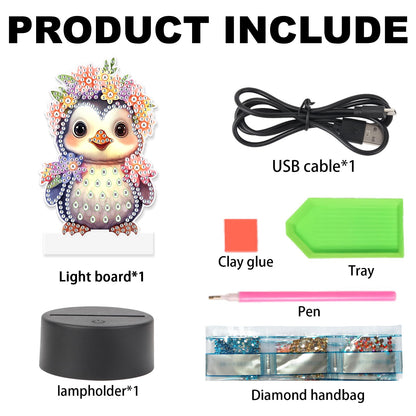 JZHYOAN Owl Diamond Painting Night Light for Adult DIY Animal Light Board Diamond Art Table Lamp Gift Gem Painting Table Lamp Mosaic Cross-Stitch Set Gift for Table Desk Bedroom