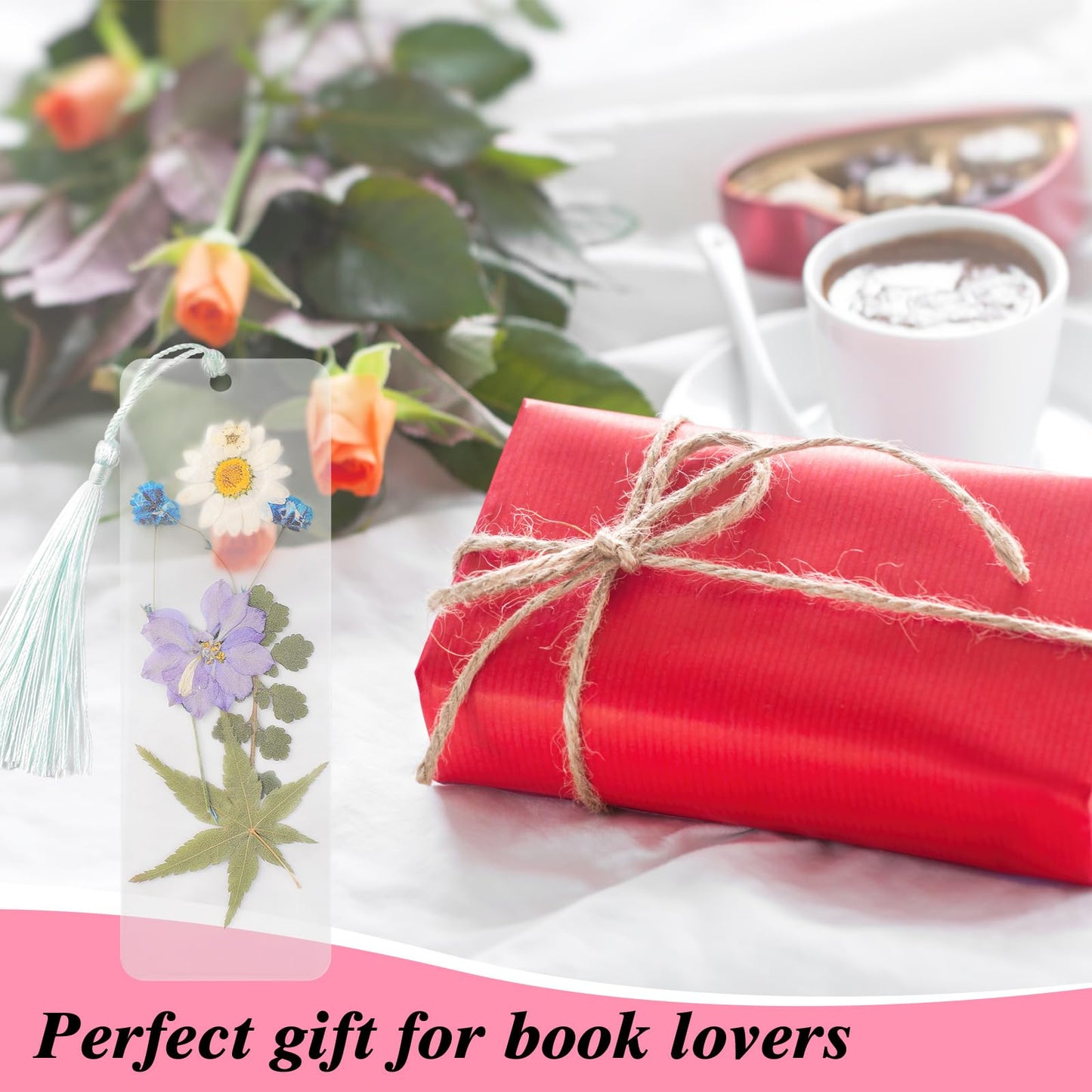 WSICSE 326Pcs Pressed Flower Bookmark Making Kit, Includes 125 Dried Flowers, 100Pcs 12 Mils Bookmarks Laminating Pouches, 100 Tassle and 1 Puncher, DIY Bookmark Kit for Book Lovers(1.96 x 5.9'')