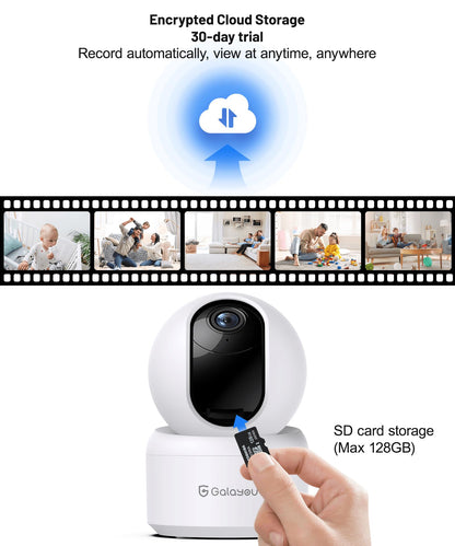 GALAYOU Indoor Security Camera 2K, 360 Degree 2.4G WiFi Home Security for Baby/Pet/Elder/Nanny with Night Vision, 24/7 SD Card Storage, Works with Alexa and Google Assistant G2-2Pack