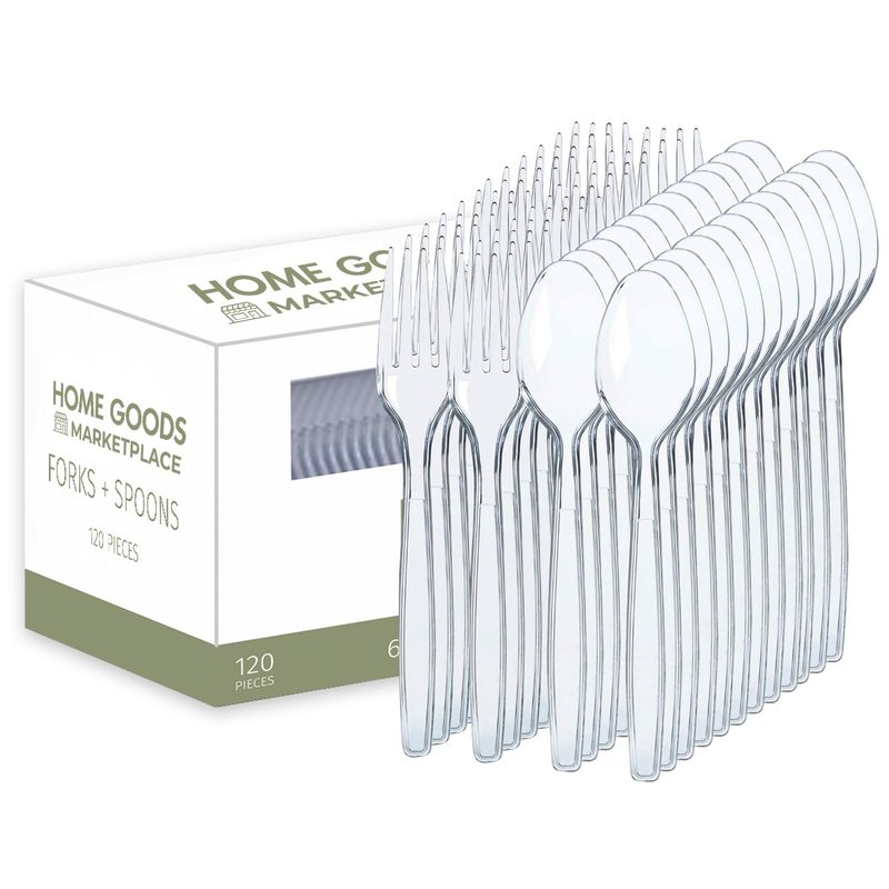Clear Plastic Silverware Set, 120 Count Spoons and Forks, Perfect for Parties, Holiday Gatherings, Picnics, and Stocking the Pantry