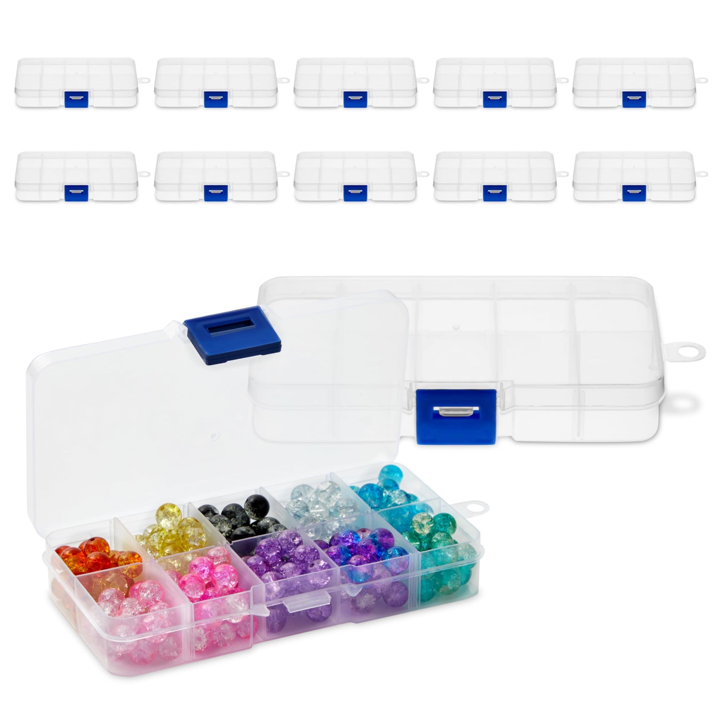 Juvale 12-Pack Mini Tackle Box Organizer - Clear Plastic, 5 x 2.6 x 0.8 In - Customizable Dividers for Screw & Bead Storage - Craft & Earring Storage Containers