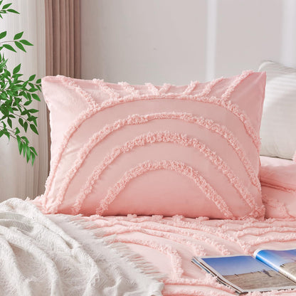 ENJOHOS Pink Full Comforter Set for College Girls - Full Size Boho Tufted Rainbow Comforter, 3 Pieces Rainbow Bedding for All Season, Lightweight Soft Microfiber Comforter with 2 Pillowcase