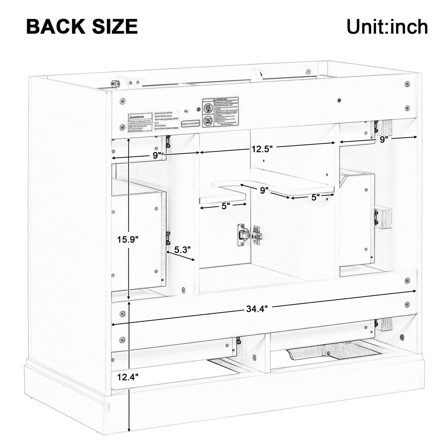 36" Bathroom Vanity Cabinet with Sink Set w/Painted Solid Wood Legs, Undermount Ceramic Top, Multi-Functional Drawers, Storage Dividers, White