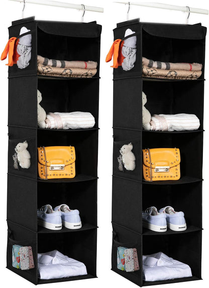 BrilliantJo 2 Pack Closet 5 6 43"x12"x12"(Black) Hanging Organizer, Shelves Hanging Storage with Side Pockets