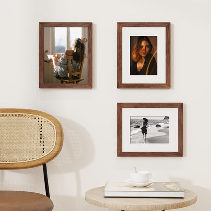 8x10 Picture Frame, USA-Sourced Walnut Wood Photo Frames 8 by 10 with HD Tempered Glass, 8 x 10 Wood Frames for Home Decor, Rustic 8x10 Frame Matted to 5x7, Wall & Tabletop Display, 3 Pack