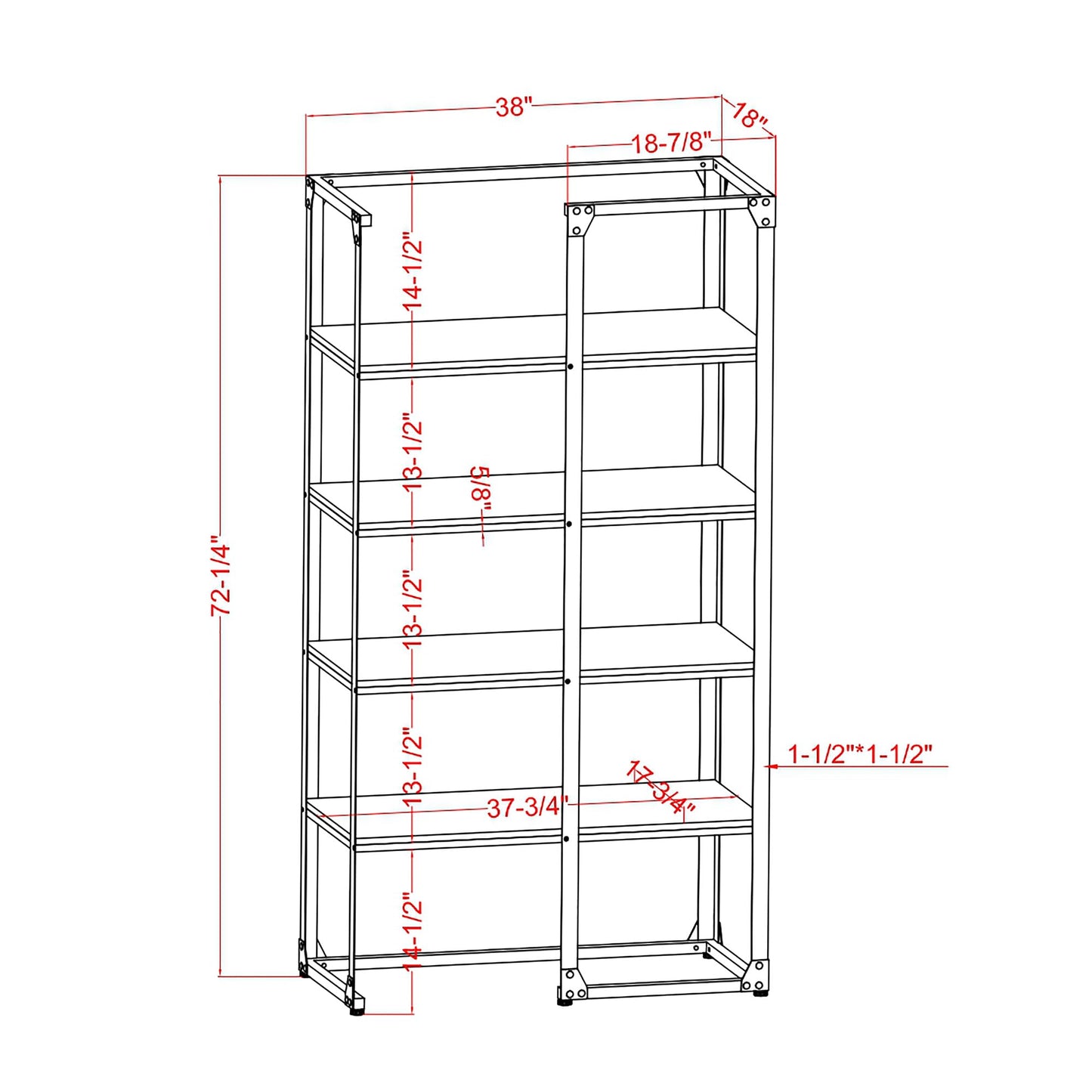 24/7 Shop at Home Adair Industrial Metal Open Back Bookcase with 4 Shelves for Living Room, Home Office, Bedroom, Black and Light Gray