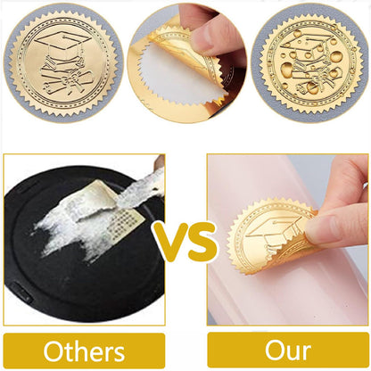 CRASPIRE 408Pcs Attendance Award Clock Gold Foil Embossed Stickers 2" Self Adhesive Envelopes Seals Round Labels for Wedding Invitation Graduation Corporate Certificates Diplomas Gift Wrapping Decor