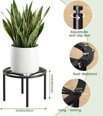 10.2" 4 TOSKING Heavy Duty Metal Plant Stand for Indoor Outdoor, Rustproof Wrought Iron Potted Plant Holder