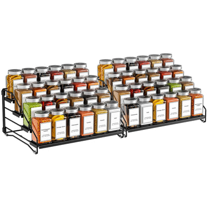 4 Tier Spice Rack for Cabinet, Spice Rack Organizer, Depth Adjustable Spice Holder for Countertop, Cupboard, Pantry, Seasoning Shelf, Metal, Black (1 Pack)