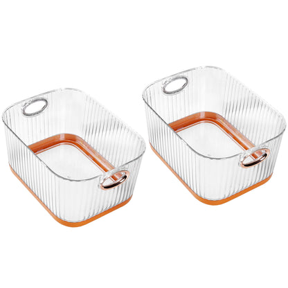 VECELO Refrigerator Organizers - Durable PET Storage Bins, Space Saving, Clear View, Contain Spill, Organizer for Kitchen, Laundry, Closet - Set of 2
