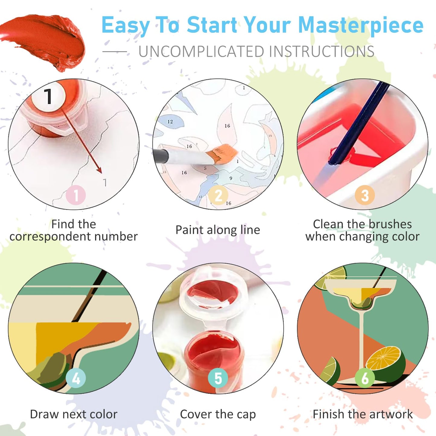 6 Pack Paint by Numbers Kit for Adults Beginners - 8x10 Inch Cocktail Adult Paint by Number Kits on Canvas, Cocktail DIY Acrylic Oil Number Painting Kits for Adults, Perfect for Gift Home Decor