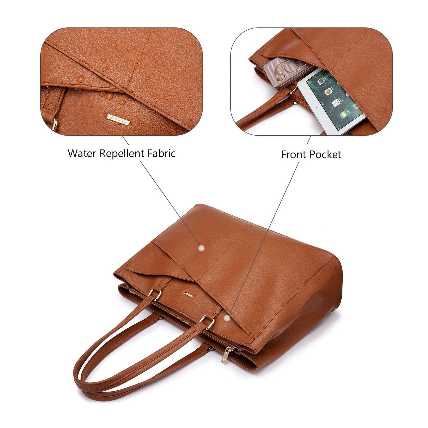 LOVEVOOK Laptop Tote Bag for Women,15.6 Inch Waterproof Computer Bags Women Business Office Work Bag Briefcase, Brown