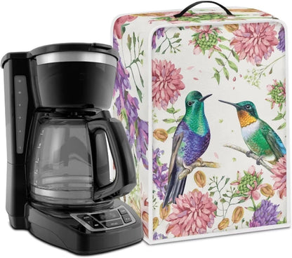 Bird Flower Coffee Machine Covers with Top Handle, Durable and Washable Covers for Coffee Maker, Office Home Decor