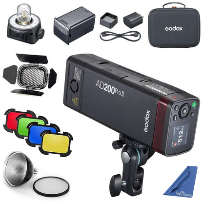 GODOX AD200 Pro II AD200Pro II Flash with BD-07 Barn Door,AD-S2 Standard Reflector,TTL Speedlite Pocket Monolight Strobe Flash for Cameras(GODOX AD200Pro Upgraded)
