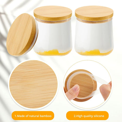 24 Pack Set Sawysine Yogurt Jar Lids Compatible with Oui Yogurt Jars Reusable Bamboo Wooden Round Canning Lids