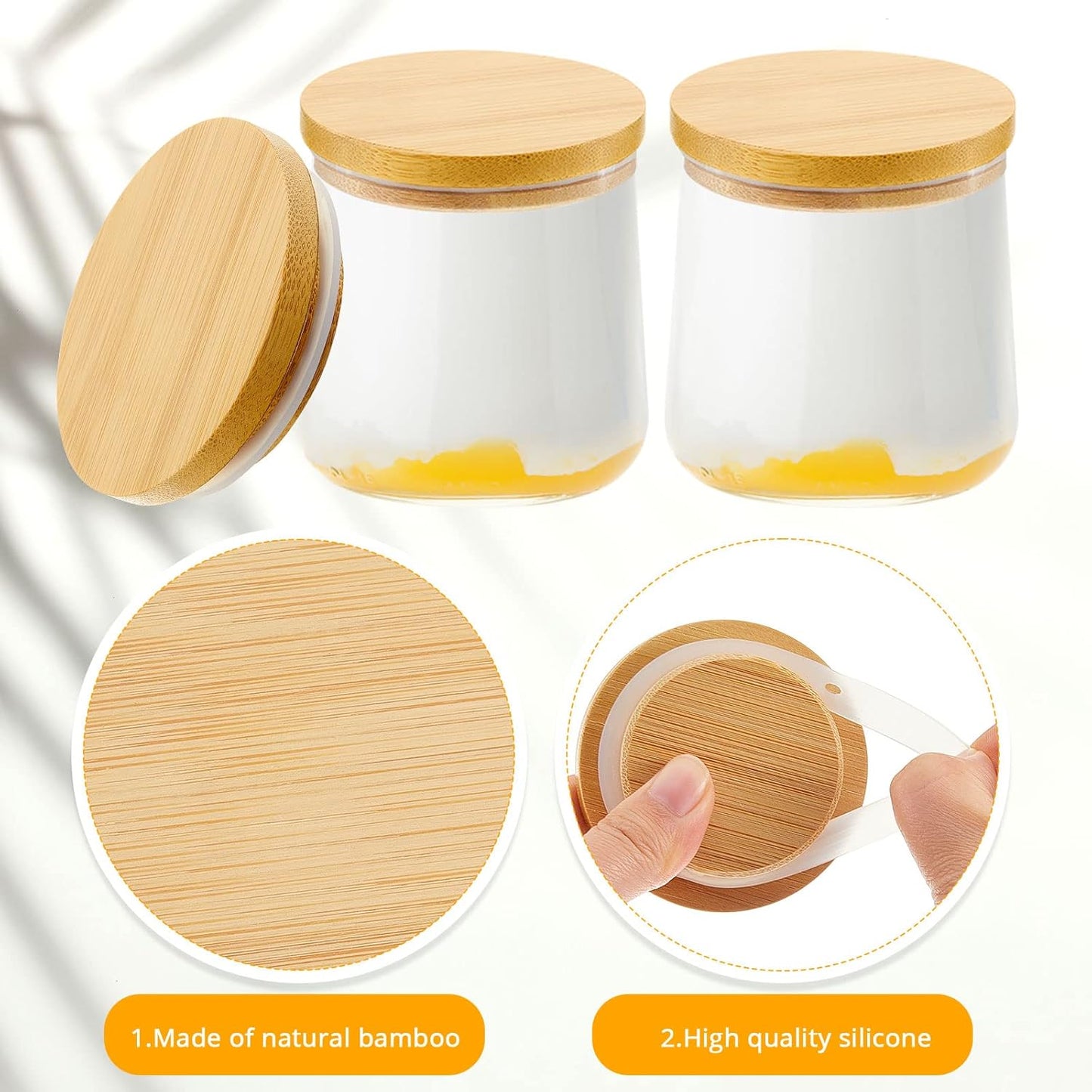 12 Pack Set Sawysine Yogurt Jar Lids Compatible with Oui Yogurt Jars Reusable Bamboo Wooden Round Canning Lids