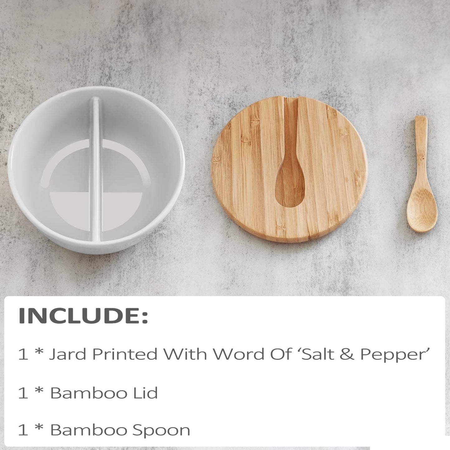 Ceramic Salt and Pepper Bowls with Bamboo Lid, Farmhouse Salt Box Holder Set for Countertop Modern Kitchen Decor