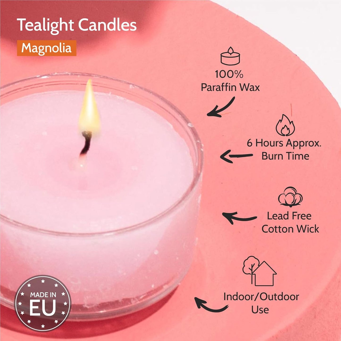 HYOOLA Scented Tealight Candles, Magnolia Scented, 15 Pack with 6 Hour Burn Time