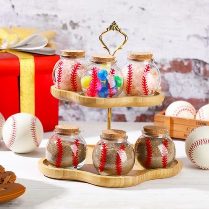 Funnymoom 12 Pcs Baseball Printed Round Jar 3.4 oz Mini Round Shaped Glass Jar with Cork Lid 2.56 x 2.56 Inch Decorative Glass Bottle for Baseball Team Coach Player Sport Party Favors Gift Decoration