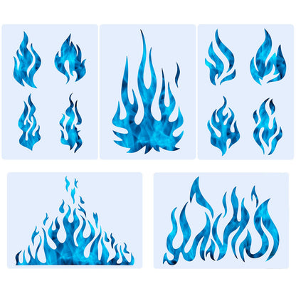 5 Sheets Flame Stencil Airbrush Flame Fire Stencil Fire Reusable Templates Painting Decor Template for Arts Window Wall Crafts Painting Decorations(11.7 x 8.3 Inch)
