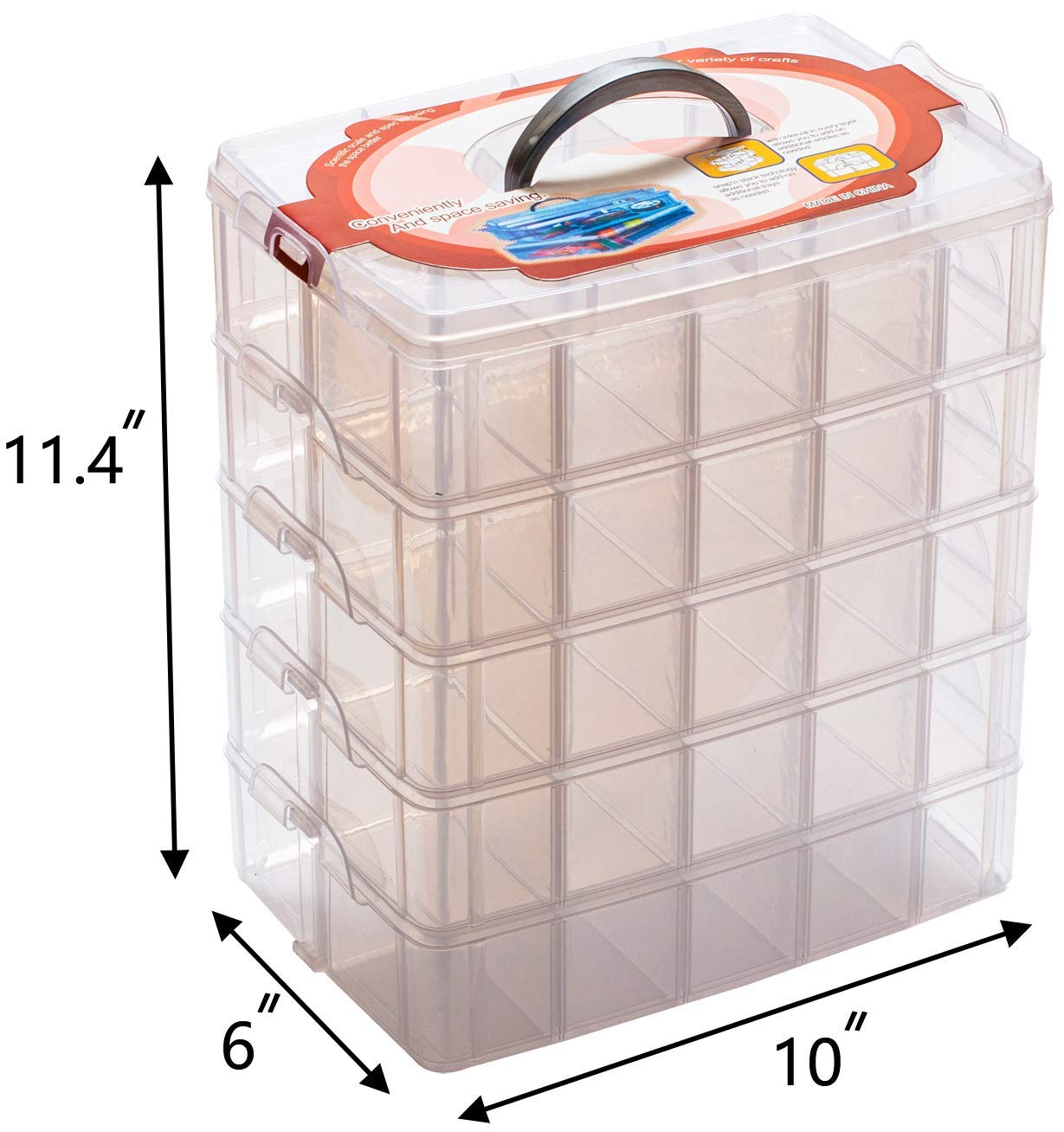 Sooyee 5 Layers Stackable Storage Container Clear 50 Adjustable Compartments,Compatible with Small Toys Arts and Crafts Piping Tips Hardware Storage Organizer