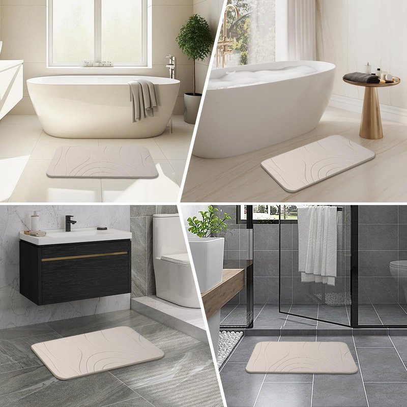 HUMIGA Stone Bath Mat, 2 Pack Diatomaceous Earth Shower Mat, Non-Slip Super Absorbent Quick Drying Bathroom Floor Mat, 24x15, Greyish White