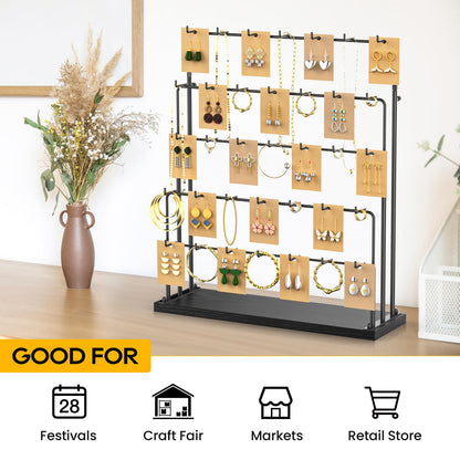 ORLESS Jewelry Display for Vendors, Earring Display Stand for Selling, Necklace Display Holder for Selling, Earring Cards Organizer for Bracelets, Rings, Jewelry Towers, Black (35 Hooks)