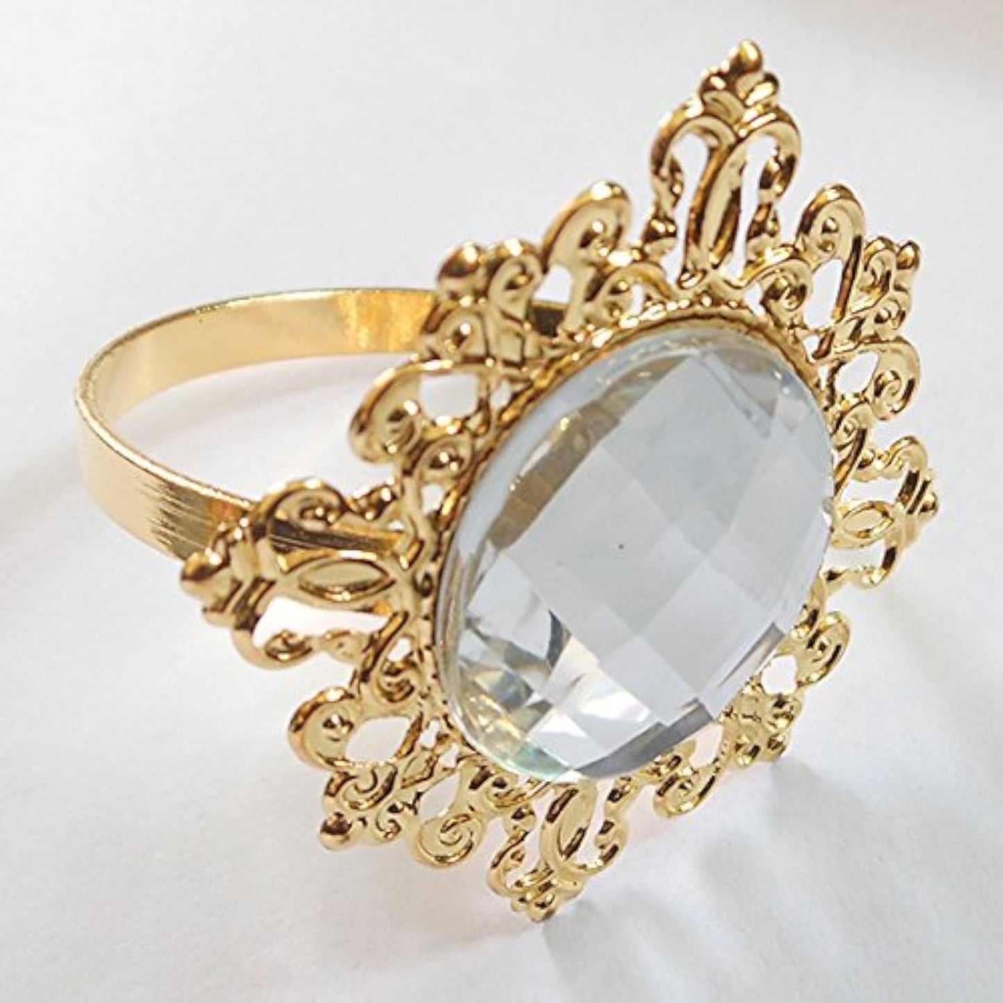 Tangpan 10pcs Gold-Light Rhinestones Napkin Rings for Weddings, Shiny Pearl Napkin Rings