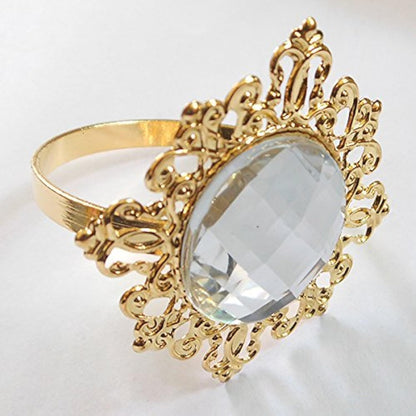 Tangpan 10pcs Gold-Light Rhinestones Napkin Rings for Weddings, Shiny Pearl Napkin Rings