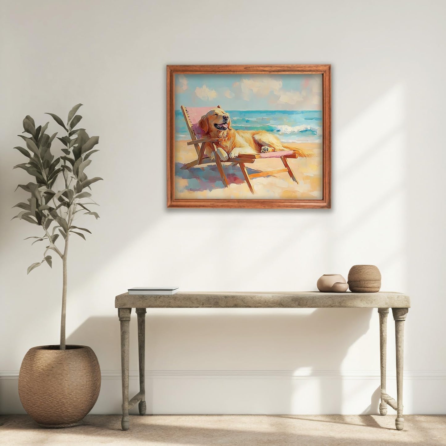RLTXBUK Coastal Beach Golden Retriever Diamond Art Kits, Gifts for Golden Retriever Lovers, Whimsical Dog Gem Diamond Painting Art Kits for Adults Kids Beginners, Beach House Decor 9.8x11.8 Inch