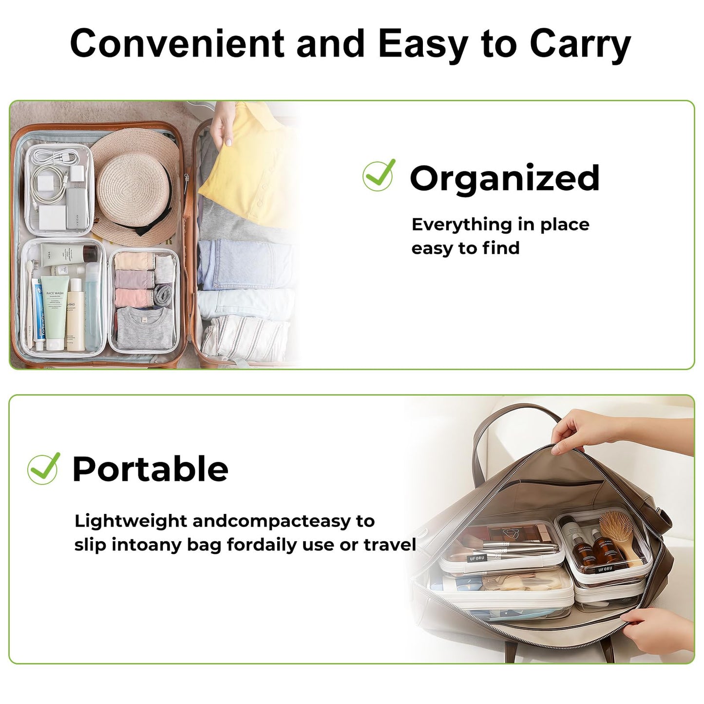 UFORU 3 Pack Clear Hard Shell Zipper Case, Heavy Duty Portable Clear Zipper Pouches, Travel Makeup Organizer & Toiletry Bag, Diaper Bag Organizer Pouches for Toys, Tech & Art Supplies, Medium
