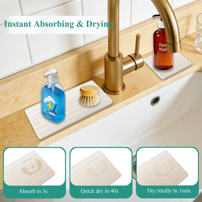 3PCS Water Absorbing Stone Tray, Quick Drying Diatomite Stone Sink Tray, Water Absorbent Diatomite Coasters for Kitchen Sink, Bathroom Counter Hand Soap Dish Toothbrush Holders