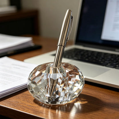 Jeejunye Crystal Pen Holder 2 Pack, 2.36 Inch Single Hole Pen Stand, Light Refracting Desktop Organizer for Fountain Pen, Makeup Brush, Wedding Guest Book, Home Office Desk Decor