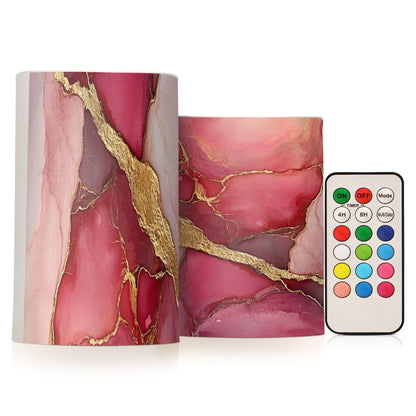 Zathe Flameless Pillar Candle Timer Led Candles for Table Marble Blush Red