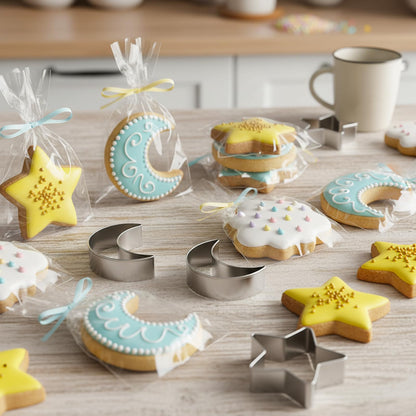 3 Pieces Star, Moon and Cloud Cookie Cutters, Stainless Steel Cute Cookie Cutters for Birthday Cake Cupcake Party Decorations