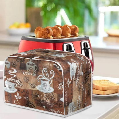JEOCODY Toaster Cover, Coffee Theme Print, 4 Slice Wide Slot Small Appliance Cover with Handle