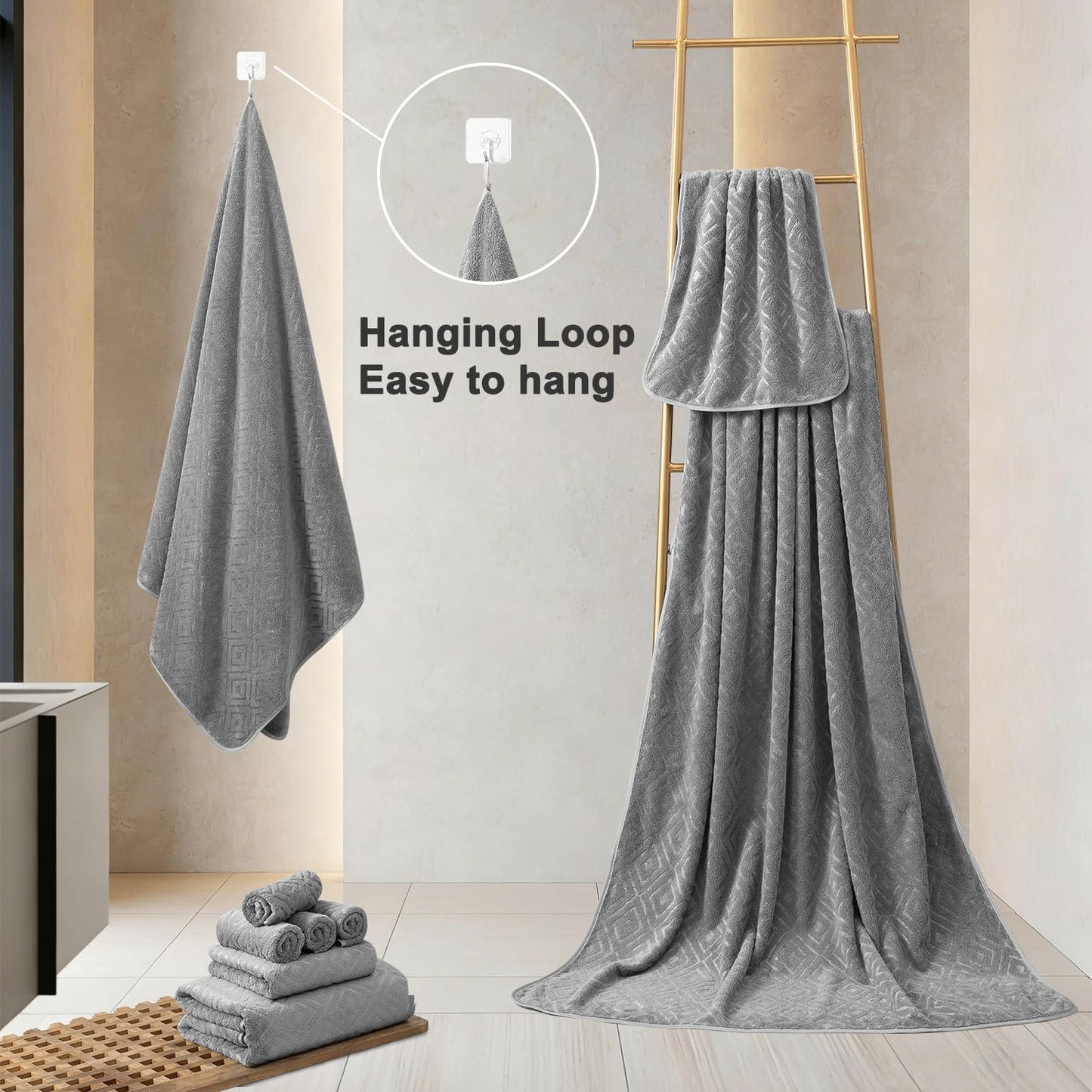 12 Set Set Hotel-4 4 4 Jarson Pieces Bath Towel Soft, Dark Grey - Quick Dry Family Towels for Bath, Highly Absorbent