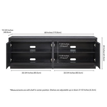 Henn&Hart TV Stand for TVs up to 75" with 2 Concealed Storage Cabinets and Adjustable Shelves for Living Room, Family Room, or Office, Natural Black