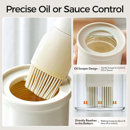 YARRAMATE Oil Dispenser with Brush - 300ml Glass Bottle for Kitchen | Silicone Basting Brush in Creamy White