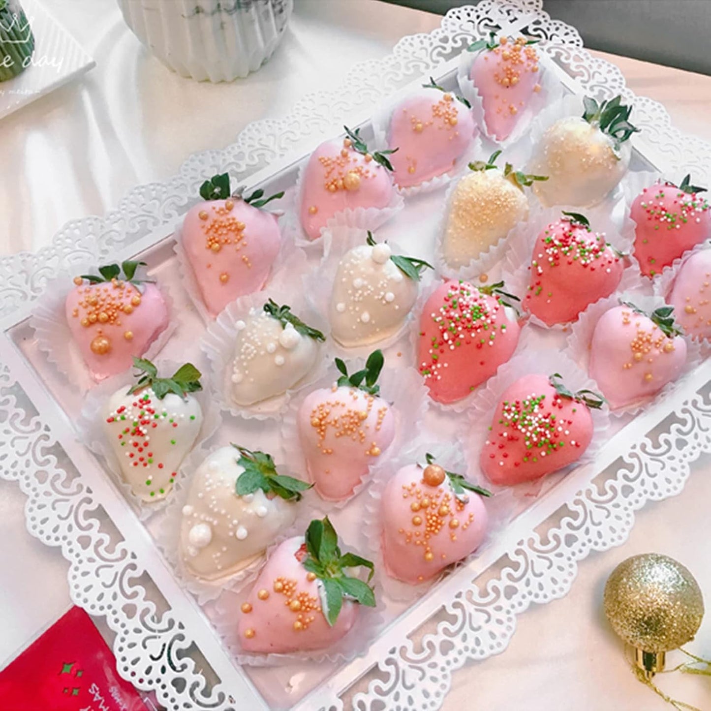 2Pcs Rectangle Iron Cupcake Serving Tray, White Dessert Plates for Party, Anniversary, Wedding, Christmas