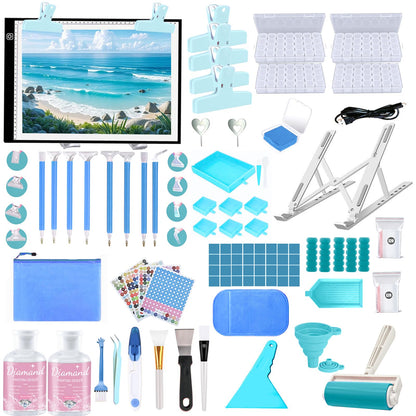 DNSGOOR 244Pcs All Inclusive Diamond Art Accessories Kit Diamond Painting A3 LED Light Pad Set with Diamond Art Sealer Glue Stand Storage Case Pens 5D Painting Tools for DIY Drill Craft