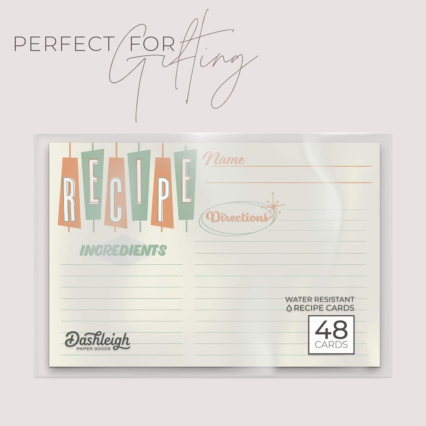 Retro Recipe Cards from Dashleigh: 48 Blank, Water-Resistant, Double-Sided Cards, 4x6 inches