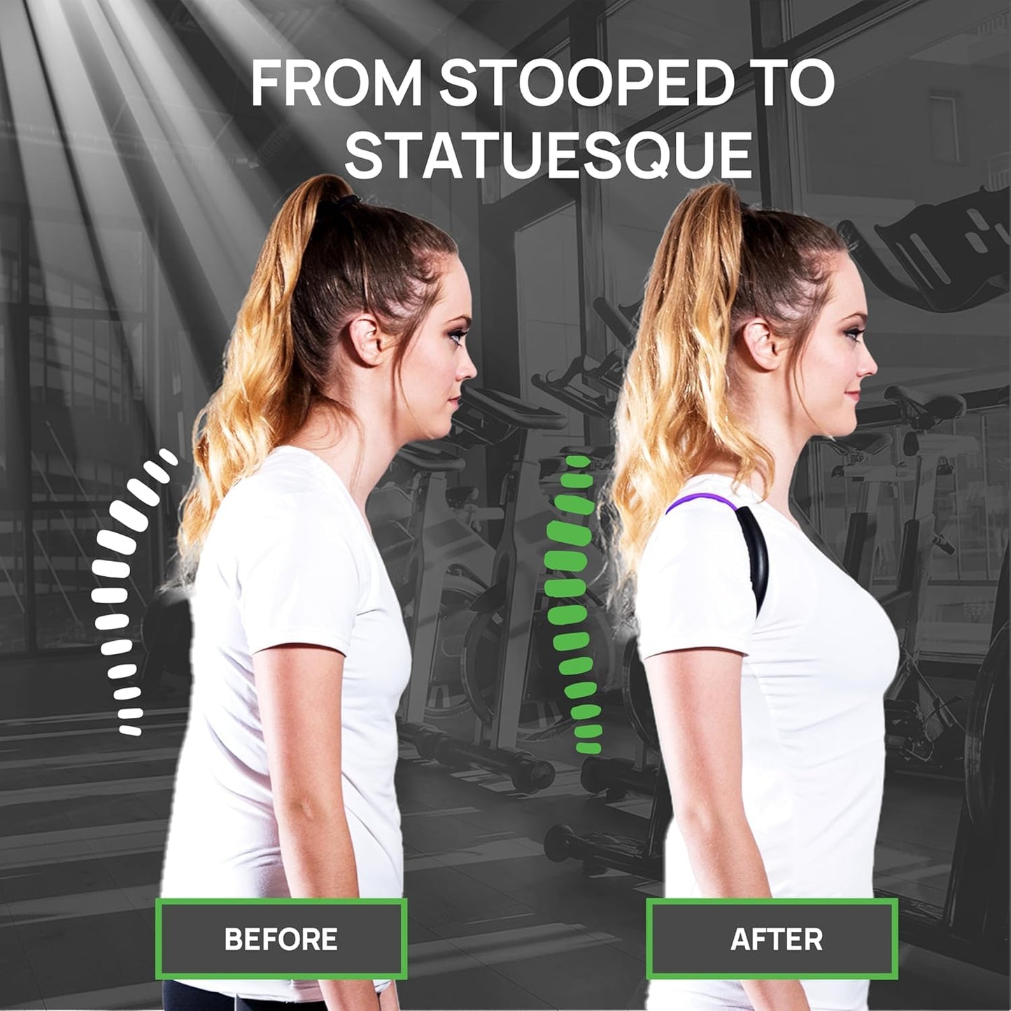 PRIMEKINETIX PostureMedic Dynamic Posture Brace for Neck and Back Support -For Enhanced Shoulder Alignment, Posture Improvement & Stretching- M(Green)