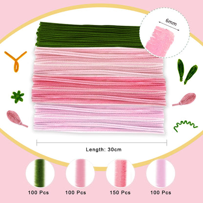 Morcheiong 480 Pcs Pipe Cleaners Tulip Craft Flower Making Kit for DIY Arts Craft Supplies- Pink Series