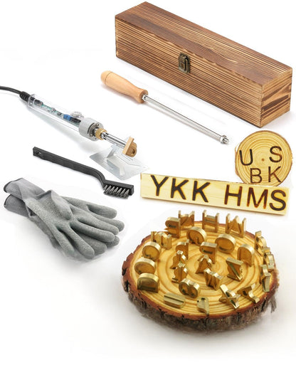 AIMOADO 1" 26Pcs Wood Burning Letter Kit, 100W Electric Branding Iron for Wood Working Leather Hats BBQ Bread, Branding Letters Gift for Christmas Wedding Birthday, with Wooden Box and Handle