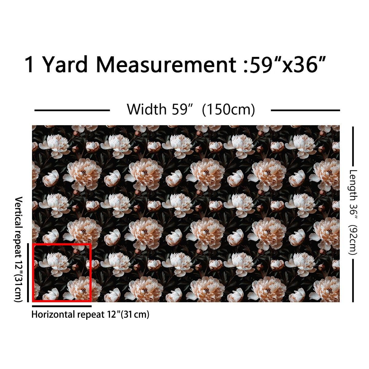 3D Floral Fabric by The Yard Wild Blooming Flowers Decor No Stretch Fabrics for Sewing Supplies Natural Botanical Peony Plants Soft Flannel Polyester Fabric for DIY Home Accents 1 Yard Pre-Cut,36"x59"
