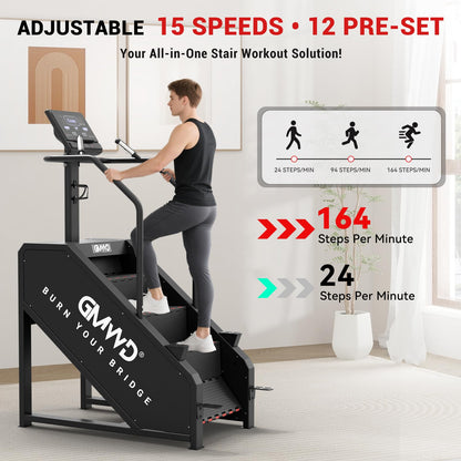 Stepper Machine, GMWD Stair Climber with LED Screen, Commercial Grade Stair Stepper Exercise Machine with 15 Resistance Levels, 441LBS, 24-164 Steps/Minute, Black