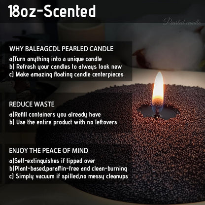 Pearled Candles Sand and 30 Wicks 18 Oz-Refillable Cinnamon Scented Pearled Candle Non Toxic Luxury Long Lasting up to 120 Hours-Scented Pearl Powder Wax Sand Candle Beads Kit for Candles Making Black